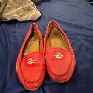 Coach Vibrant Red Loafers with Gold Accents